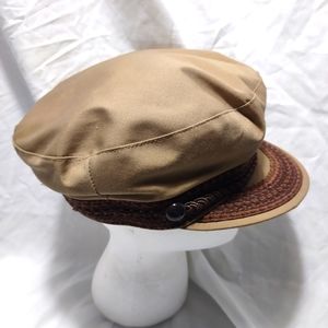 Vintage UNITED HATTERS Embroidered Khaki Cabbie/Newsboy Cap - MADE IN U.S.A.